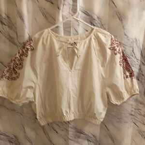 Universal Thread Cream Blouse with Red Embroidery